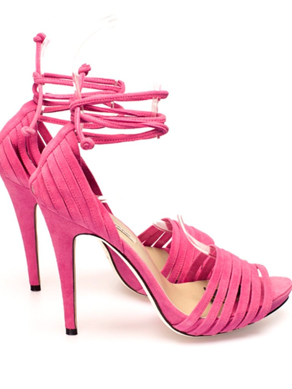 NYC Designer HANDMADE Pink Genuine Suede Leather Strappy Stiletto High Heels NEW